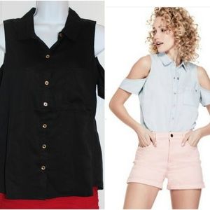NWT Guess Cold Shoulder Black Blouse Button Medium